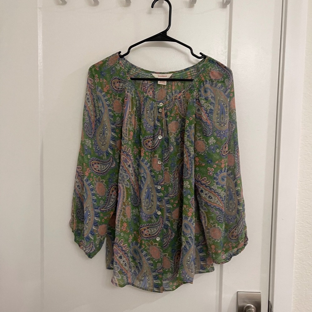 Sundance Silk Green Sheer Boho Bouse Chic Whimseygoth Fairycore Beachy
